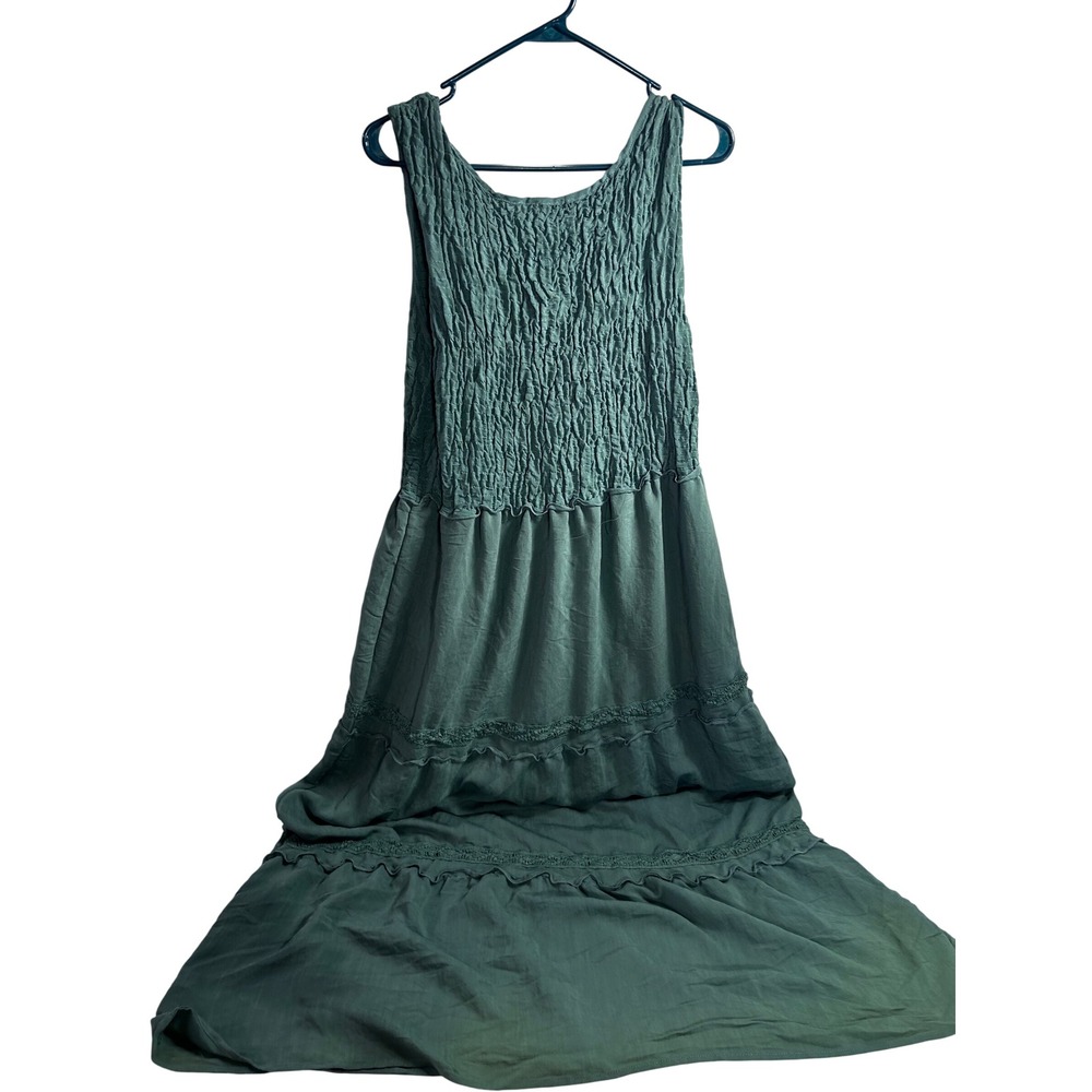 Studio 1881 Maxi Dress L Sage Green Smocked Tiered Lace Trim Women